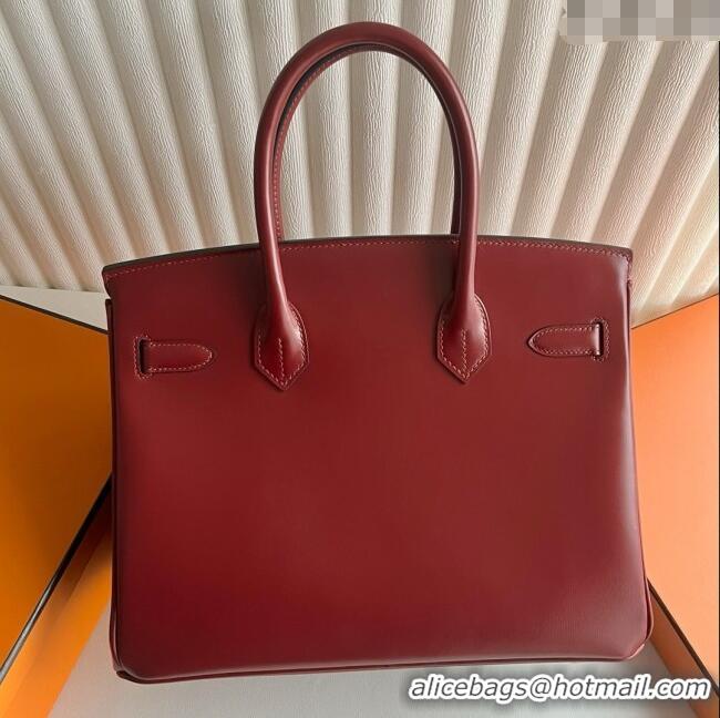 Buy Discount Hermes Birkin 25cm Bag in Original Box Leather CK55 Hermes Red/Silver 2025 (Full Handmade)