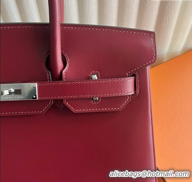 Buy Discount Hermes Birkin 25cm Bag in Original Box Leather CK55 Hermes Red/Silver 2025 (Full Handmade)