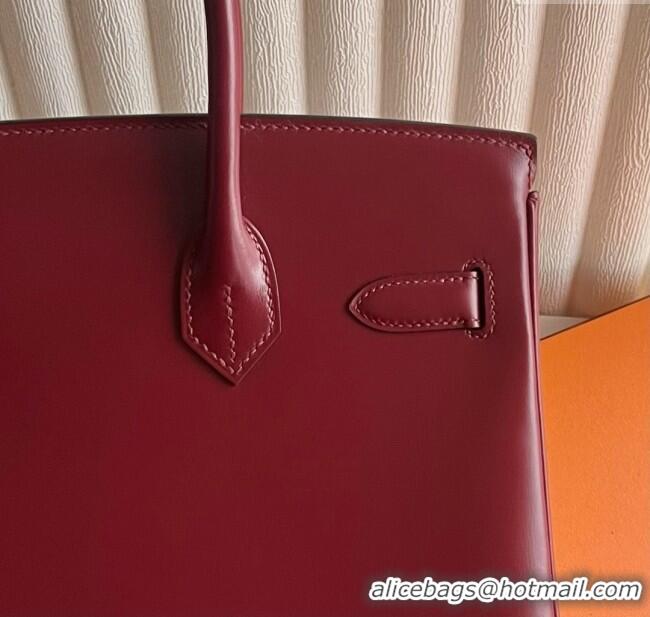 Buy Discount Hermes Birkin 25cm Bag in Original Box Leather CK55 Hermes Red/Silver 2025 (Full Handmade)