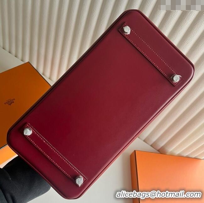 Buy Discount Hermes Birkin 25cm Bag in Original Box Leather CK55 Hermes Red/Silver 2025 (Full Handmade)