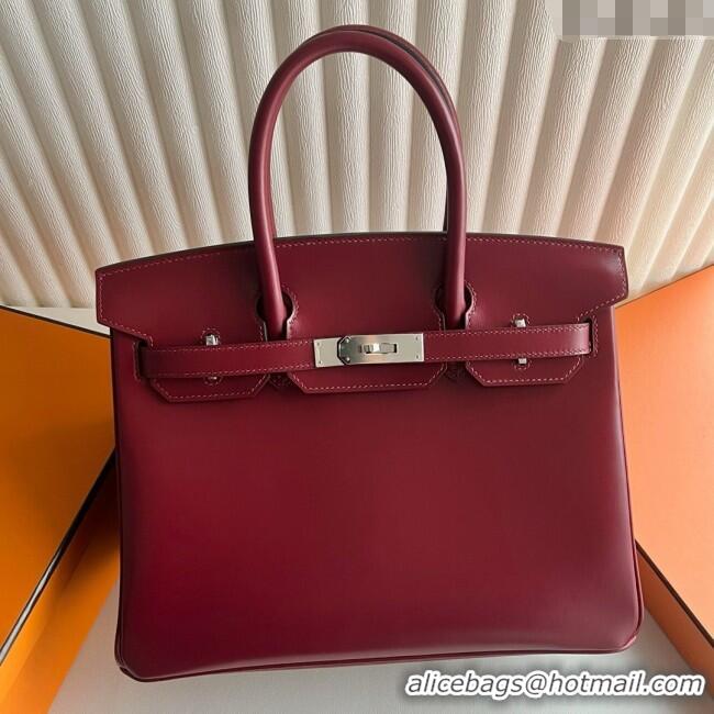 Buy Discount Hermes Birkin 25cm Bag in Original Box Leather CK55 Hermes Red/Silver 2025 (Full Handmade)