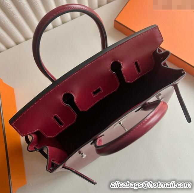 Buy Discount Hermes Birkin 25cm Bag in Original Box Leather CK55 Hermes Red/Silver 2025 (Full Handmade)