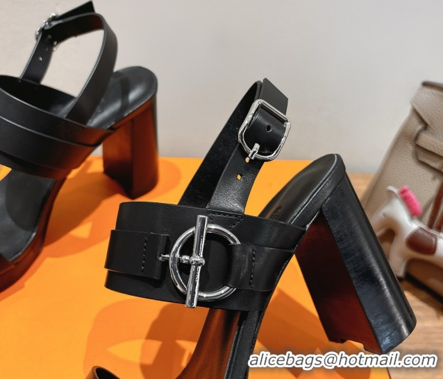 Best Price Hermes Keen Heel Sandals 9cm in Calfskin Leather with Glenan Buckle Black 0421012