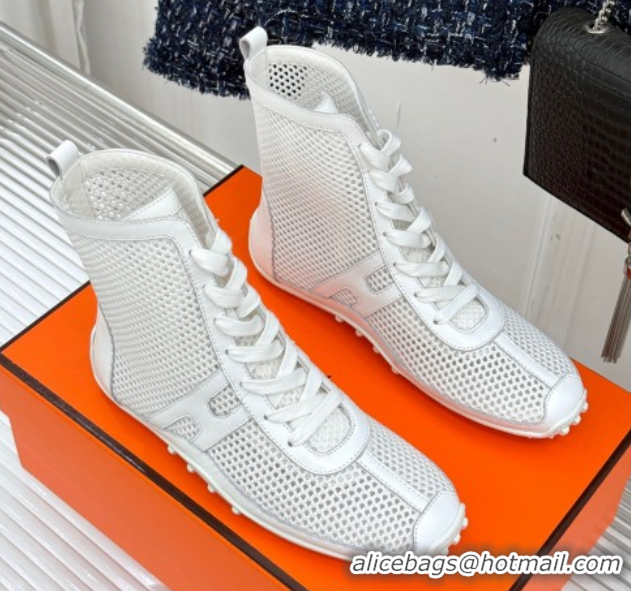 Most Popular Hermes Kiatsu High-top Sneakers in Crochet Knit Mesh and Calfskin White 0421016