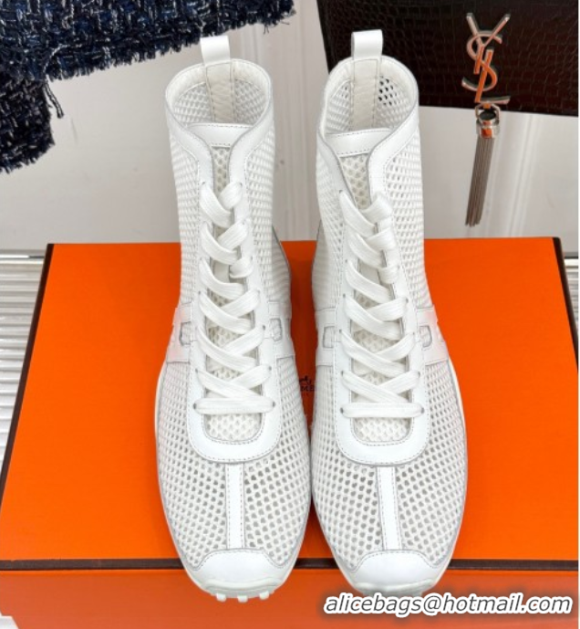 Most Popular Hermes Kiatsu High-top Sneakers in Crochet Knit Mesh and Calfskin White 0421016