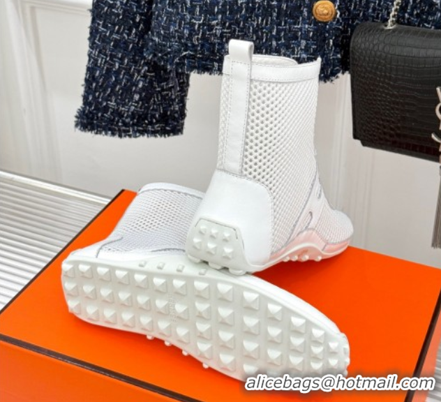 Most Popular Hermes Kiatsu High-top Sneakers in Crochet Knit Mesh and Calfskin White 0421016