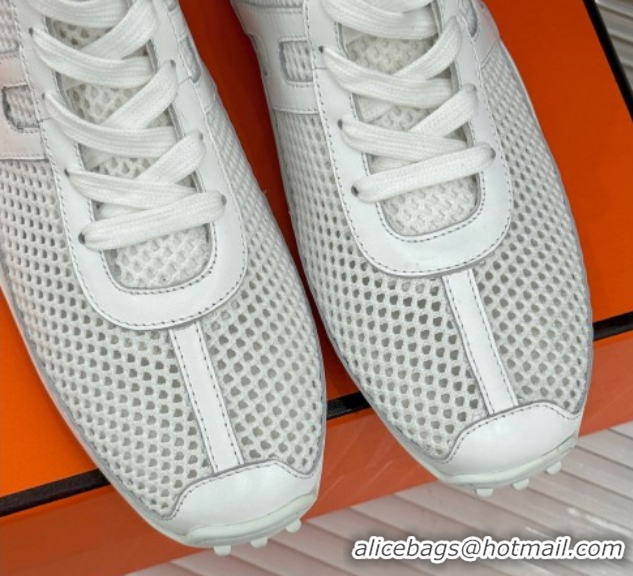 Most Popular Hermes Kiatsu High-top Sneakers in Crochet Knit Mesh and Calfskin White 0421016