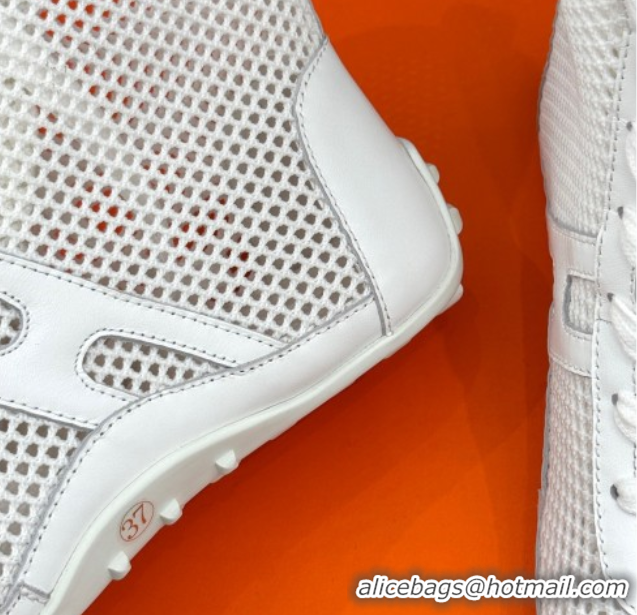 Most Popular Hermes Kiatsu High-top Sneakers in Crochet Knit Mesh and Calfskin White 0421016