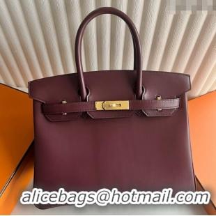 Top Quality Hermes Birkin 25cm Bag in Original Box Leather CK57 Bordeaux Wine Red/Gold 2025 (Full Handmade)