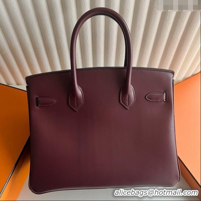 Top Quality Hermes Birkin 25cm Bag in Original Box Leather CK57 Bordeaux Wine Red/Gold 2025 (Full Handmade)
