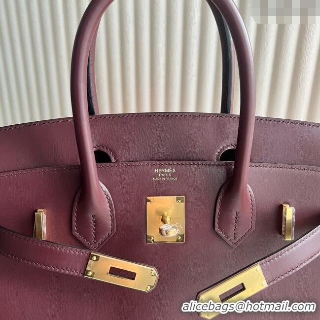 Top Quality Hermes Birkin 25cm Bag in Original Box Leather CK57 Bordeaux Wine Red/Gold 2025 (Full Handmade)