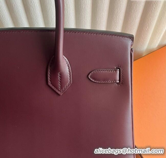Top Quality Hermes Birkin 25cm Bag in Original Box Leather CK57 Bordeaux Wine Red/Gold 2025 (Full Handmade)
