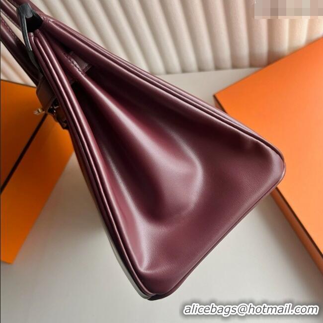 Top Quality Hermes Birkin 25cm Bag in Original Box Leather CK57 Bordeaux Wine Red/Gold 2025 (Full Handmade)