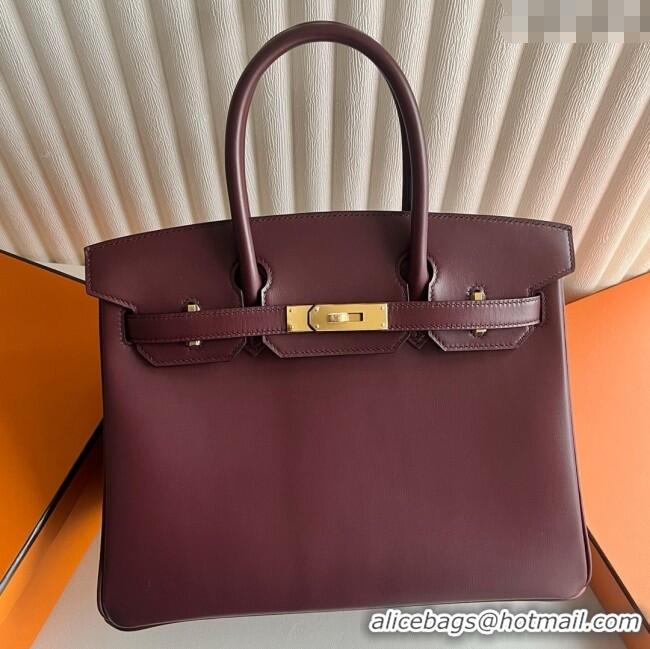 Top Quality Hermes Birkin 25cm Bag in Original Box Leather CK57 Bordeaux Wine Red/Gold 2025 (Full Handmade)