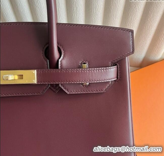 Top Quality Hermes Birkin 25cm Bag in Original Box Leather CK57 Bordeaux Wine Red/Gold 2025 (Full Handmade)