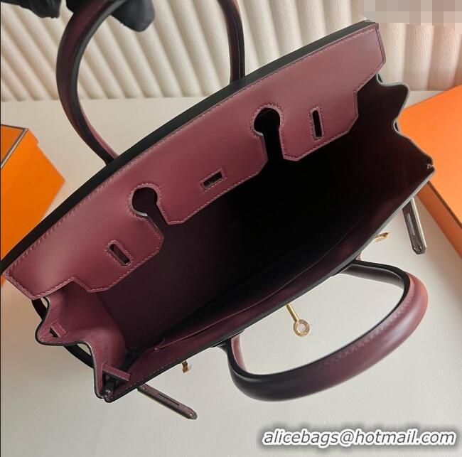 Top Quality Hermes Birkin 25cm Bag in Original Box Leather CK57 Bordeaux Wine Red/Gold 2025 (Full Handmade)