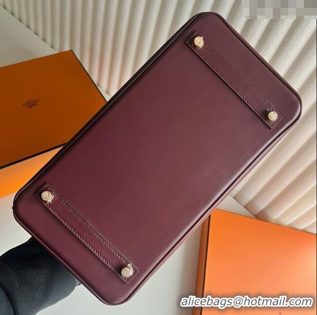 Top Quality Hermes Birkin 25cm Bag in Original Box Leather CK57 Bordeaux Wine Red/Gold 2025 (Full Handmade)