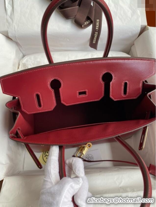 Famous Brand Hermes Birkin 25cm Bag in Original Box Leather CK55 Hermes Red/Gold 2025 (Full Handmade)