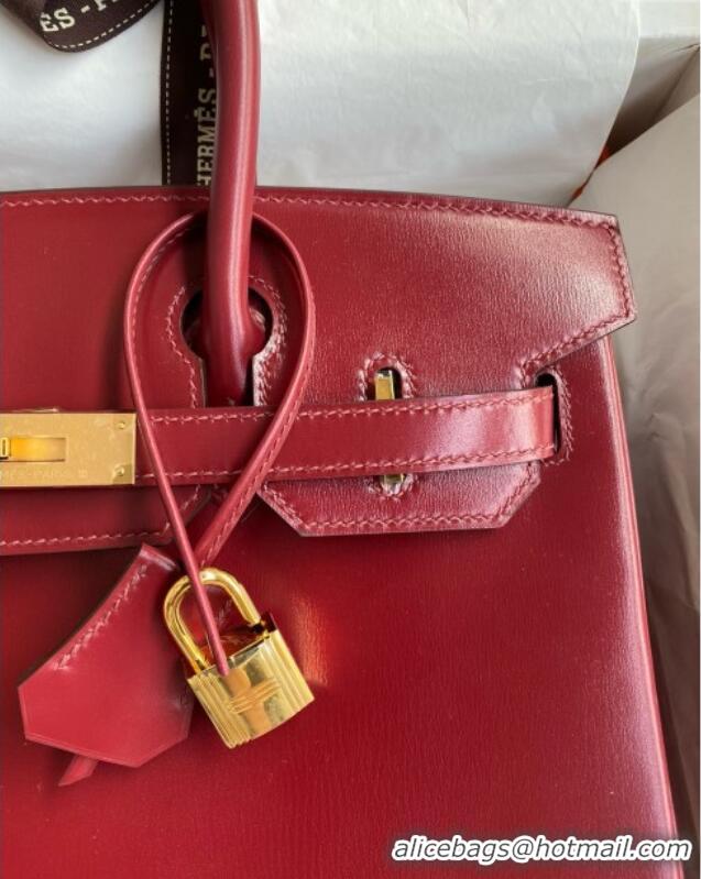 Famous Brand Hermes Birkin 25cm Bag in Original Box Leather CK55 Hermes Red/Gold 2025 (Full Handmade)