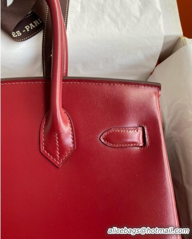 Famous Brand Hermes Birkin 25cm Bag in Original Box Leather CK55 Hermes Red/Gold 2025 (Full Handmade)