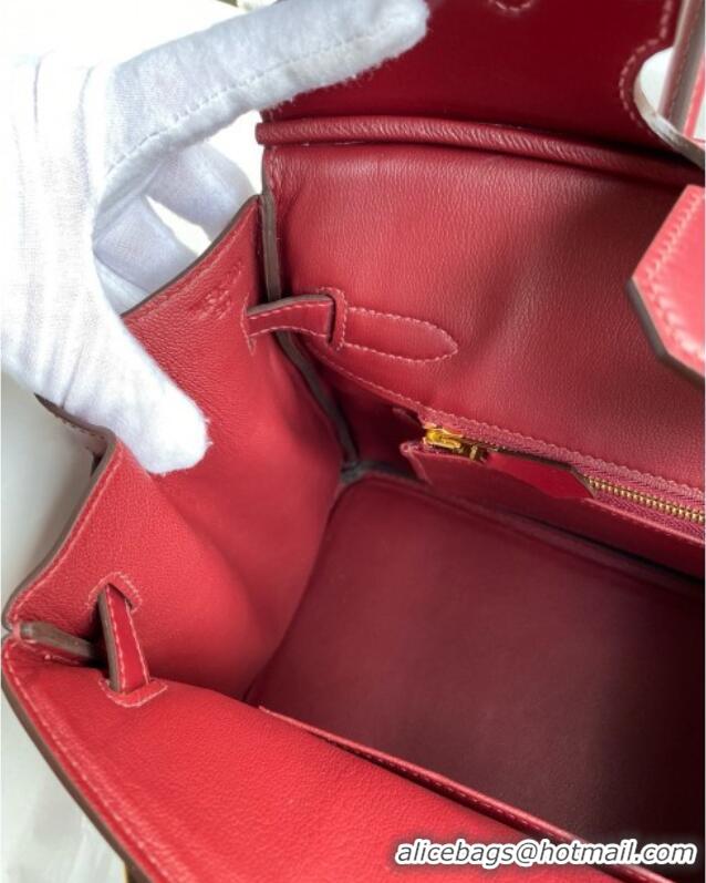 Famous Brand Hermes Birkin 25cm Bag in Original Box Leather CK55 Hermes Red/Gold 2025 (Full Handmade)