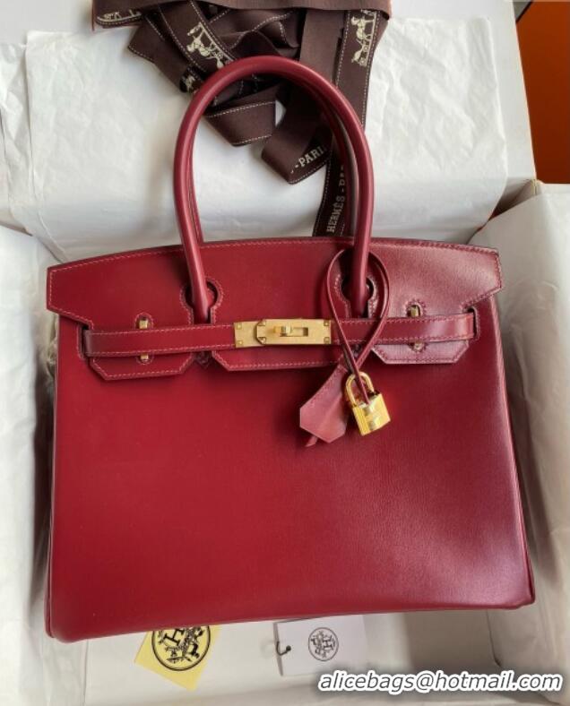 Famous Brand Hermes Birkin 25cm Bag in Original Box Leather CK55 Hermes Red/Gold 2025 (Full Handmade)