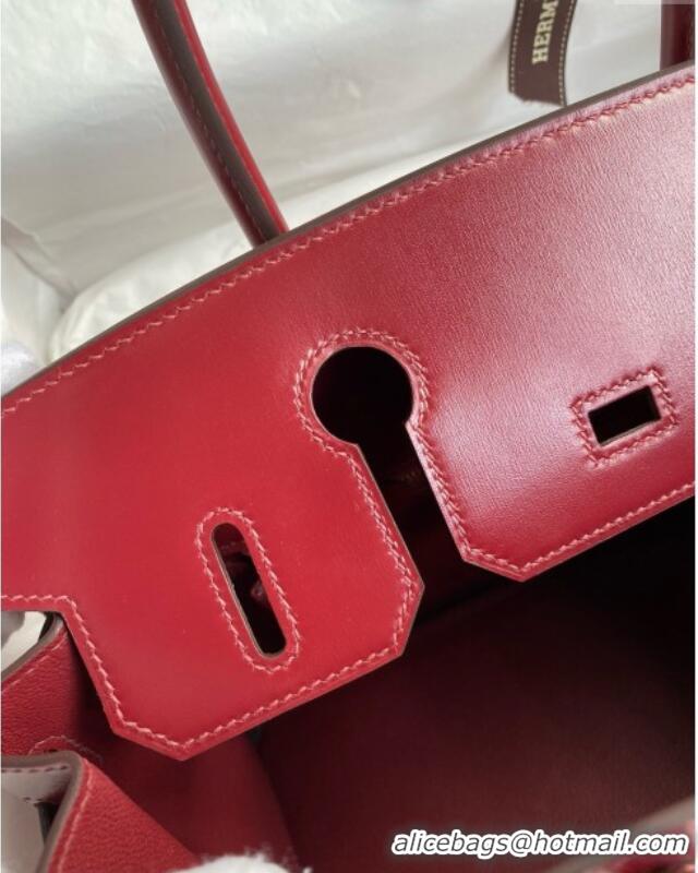 Famous Brand Hermes Birkin 25cm Bag in Original Box Leather CK55 Hermes Red/Gold 2025 (Full Handmade)