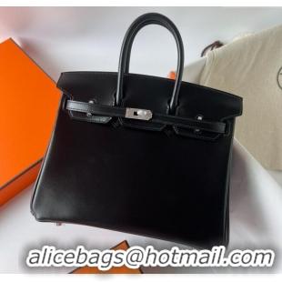 Well Crafted Hermes Birkin 25cm Bag in Original Box Leather CK89 Black/Silver 2025 (Full Handmade)