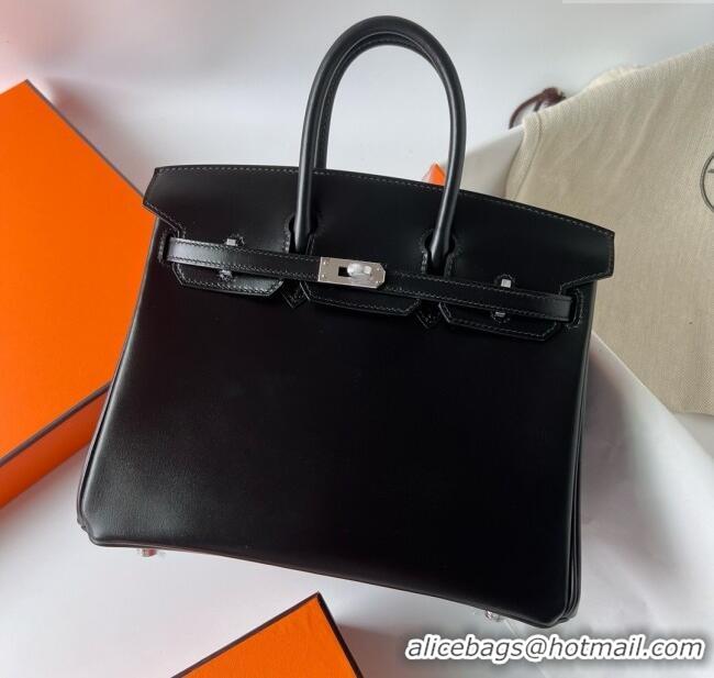 Well Crafted Hermes Birkin 25cm Bag in Original Box Leather CK89 Black/Silver 2025 (Full Handmade)