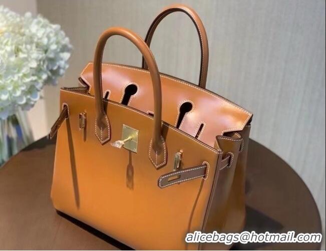 Grade Quality Hermes Birkin 25cm Bag in Original Box Leather H25 Brown/Gold 2025 (Half Handmade)