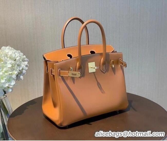 Grade Promotional Hermes Birkin 30cm Bag in Original Box Leather H30 Brown/Gold 2025 (Half Handmade)