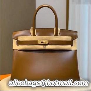 Best Grade Hermes Birkin 25cm Bag in Original Box Leather H25 Chestnut/Gold 2025 (Half Handmade)