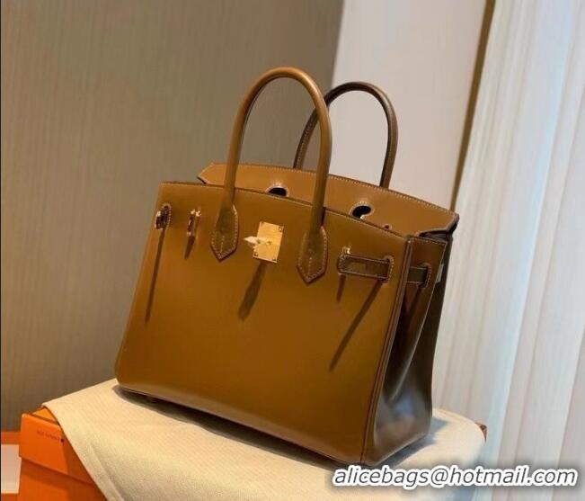 Best Grade Hermes Birkin 25cm Bag in Original Box Leather H25 Chestnut/Gold 2025 (Half Handmade)