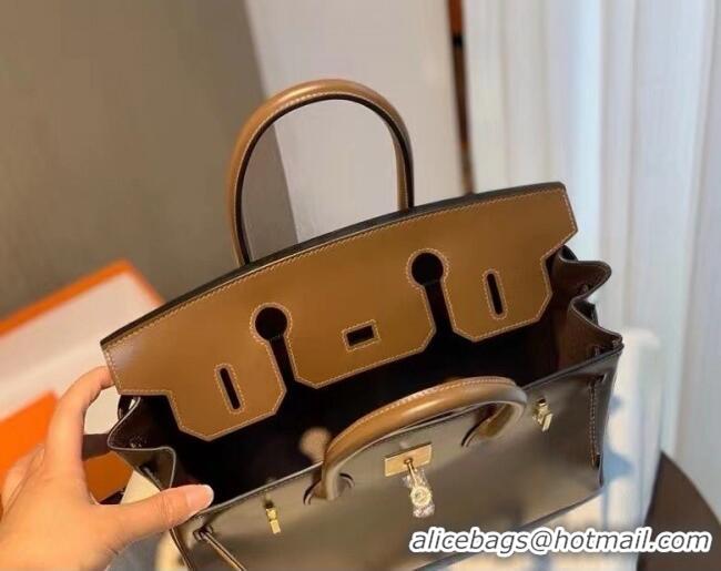 Best Grade Hermes Birkin 25cm Bag in Original Box Leather H25 Chestnut/Gold 2025 (Half Handmade)