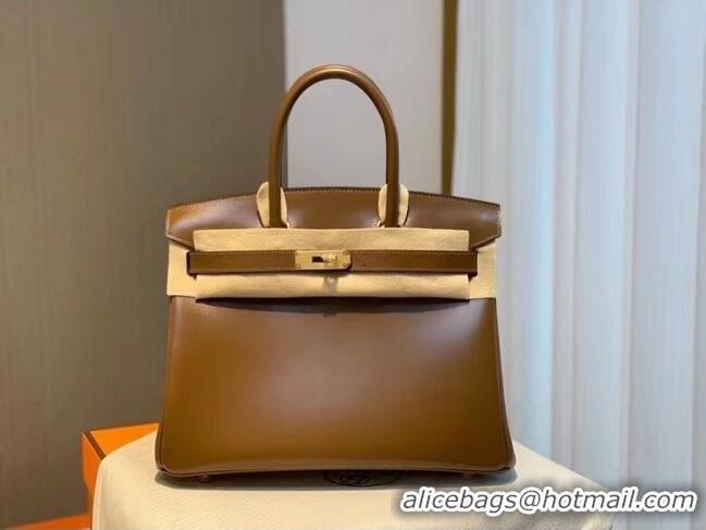 Best Grade Hermes Birkin 25cm Bag in Original Box Leather H25 Chestnut/Gold 2025 (Half Handmade)