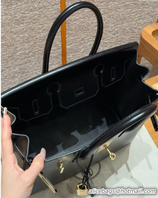 Buy Discount Hermes Birkin 25cm Bag in Original Box Leather H25 Black/Gold 2025 (Half Handmade)