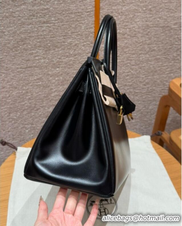Buy Discount Hermes Birkin 25cm Bag in Original Box Leather H25 Black/Gold 2025 (Half Handmade)