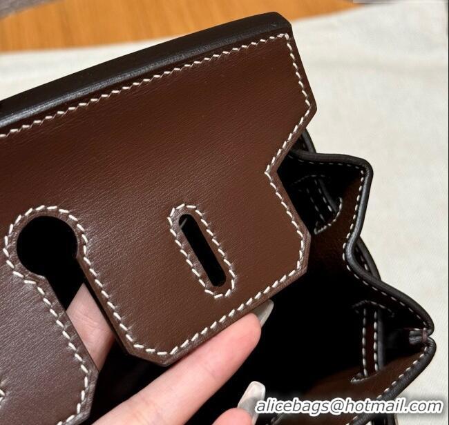 Buy Discount Hermes Birkin 25cm Bag in Original Box Leather H25 Chocolate/Silver 2025 (Half Handmade)