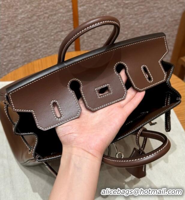 Grade Quality Hermes Birkin 25cm/30cm Bag in Original Box Leather H30 Chocolate/Silver 2025 (Half Handmade)