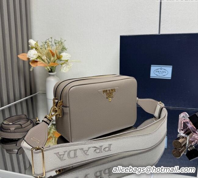 Good Quality Prada Small leather shoulder bag 1BH082 Clay Grey 2025