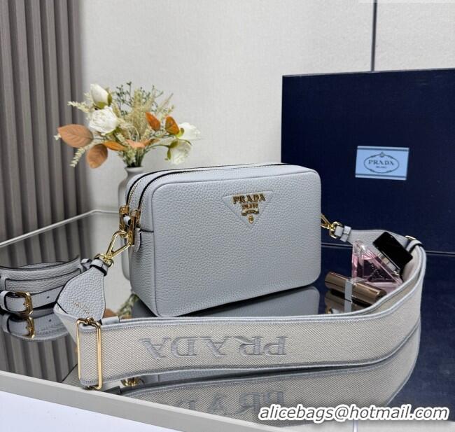 Luxury Cheap Prada Small leather shoulder bag 1BH082 Light Grey 2025