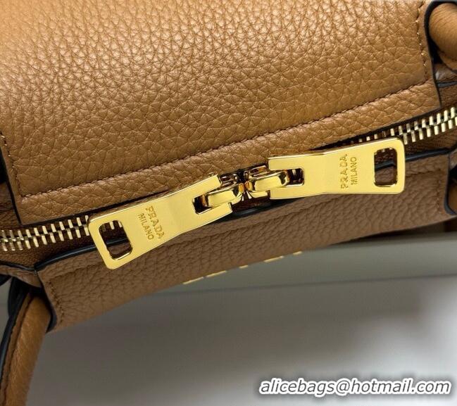 New Fashion Prada Leather mini handbag 1BA362 Caramel Brown 2025