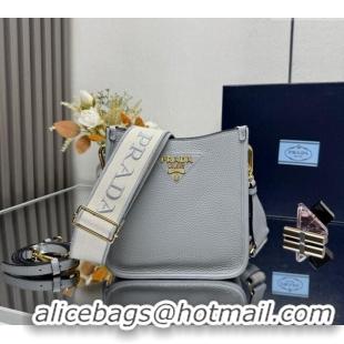 Inexpensive Prada Leather mini shoulder bag 1BH191 Light Grey 2025
