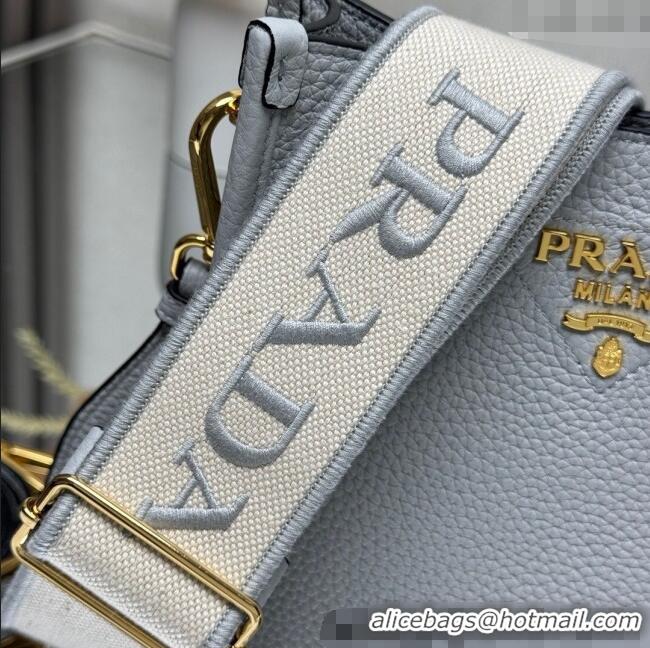 Inexpensive Prada Leather mini shoulder bag 1BH191 Light Grey 2025
