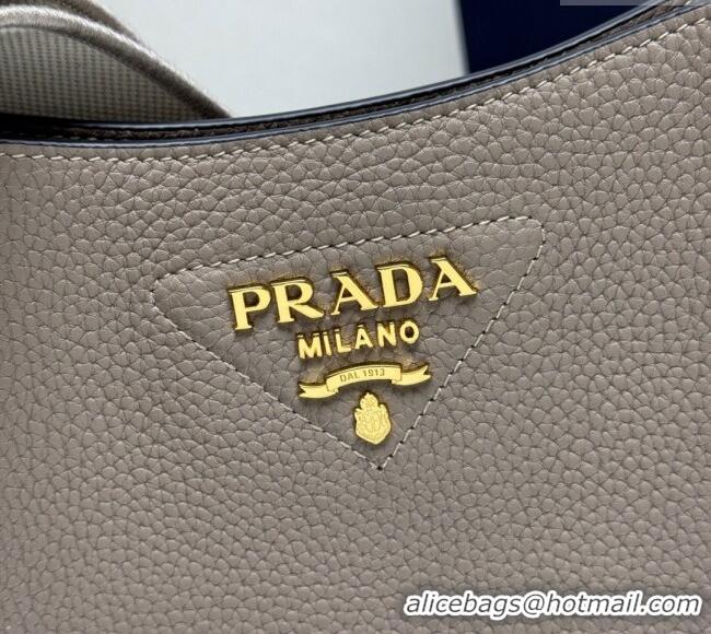Luxury Discount Prada Leather mini shoulder bag 1BH191 Clay Grey 2025