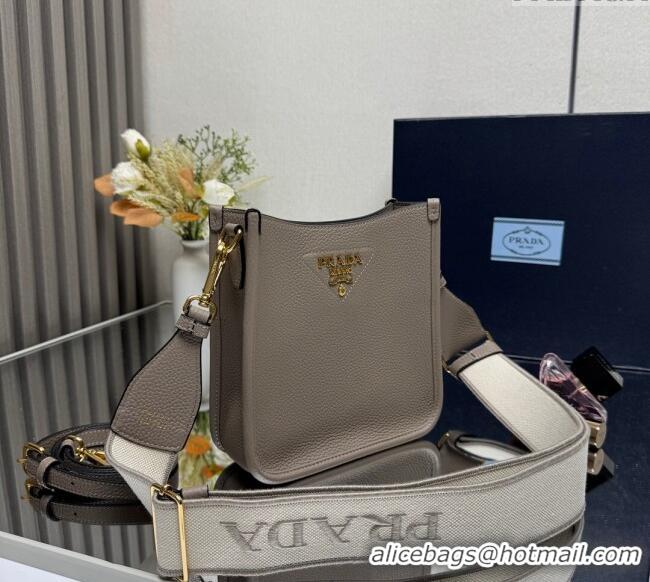 Luxury Discount Prada Leather mini shoulder bag 1BH191 Clay Grey 2025