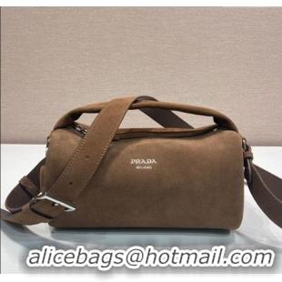 Luxury Discount Prada Suede shoulder bag 2VH188 Brown 2025