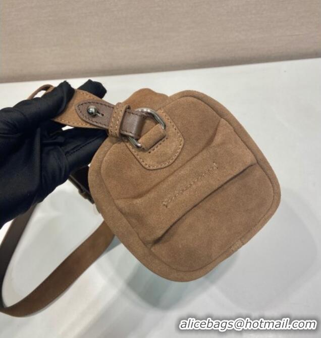 Luxury Discount Prada Suede shoulder bag 2VH188 Brown 2025