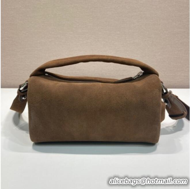 Luxury Discount Prada Suede shoulder bag 2VH188 Brown 2025