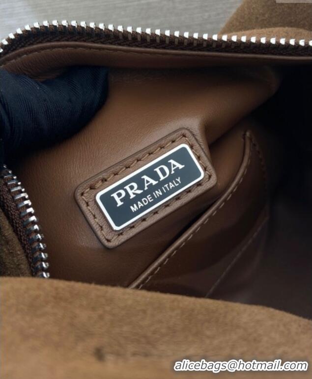 Luxury Discount Prada Suede shoulder bag 2VH188 Brown 2025